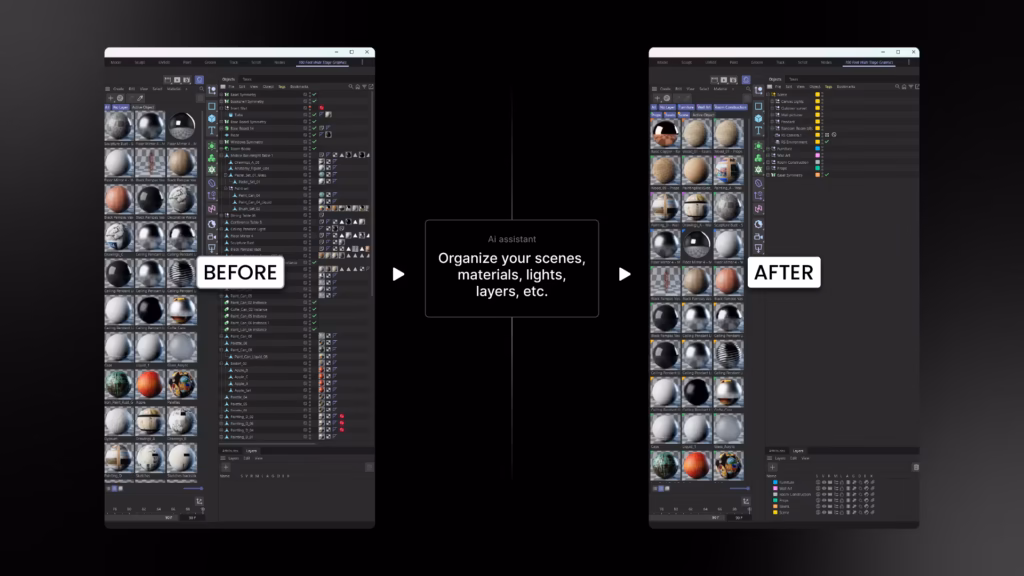 fga com tr MCP Before After Feature 002 Cinema 4D MCP Server: Yapay Zeka Artık Doğrudan 3D İş Akışının İçinde